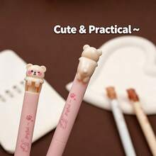 2/4pcs Cute Lazy Bear Design Neutral Gel Pens, Smooth Writing 0.5mm Black Ink - Multicolor - View 7