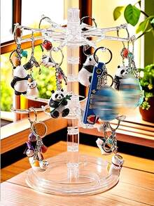 Multi-Functional Keychain Organizer Rack, 16-24 Hooks, 360° Rotating, Adjustable Height, Can Store Keychains, Jewelry, Brooches, Accessories, Capsule Toys, Desktop Decoration, Christmas, Valentine's Day, Back To School Gifts - Clear - View 3
