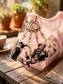 1Pc/4Pcs Kagurabachi Theme Acrylic Keychains, Featuring Demon Blade Ink Effect, Drawing Sword Pose, Chibi Style And Goldfish Tank Scene Design, Fashionable Bag Charm, Suitable For: Back To School, Gift For Anime Fans, Exquisite Collection, All Season - Multicolor - View 2