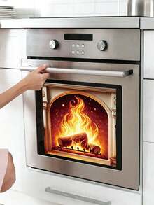 Simulation Firewood Fireplace Wall Sticker, Removable Self-Adhesive PVC Waterproof Sticker, Christmas Winter Atmosphere Decoration, Vintage Brick Flame Pattern, Home Makeover Sticker For Living Room, Fridge, Oven And More - Wall Stickers - View 8