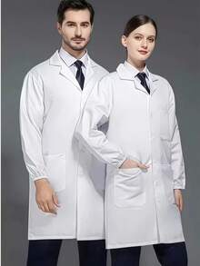 1 Set Slim Fit Lab Coat, Long Sleeve Doctor Nurse Lab Technician Work Jacket, Pharmacy Laboratory White Coat - White - View 3