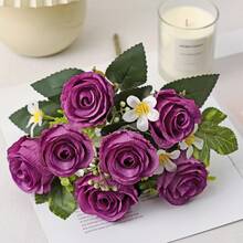 1pc Artificial Rose Bouquet, Suitable For Home Decor, Kitchen Decor, Autumn Decor, Outdoor Decor, Tabletop Decor, Wedding Decor, Artificial Plants, Women's Gifts, Back To School - Purple - View 8