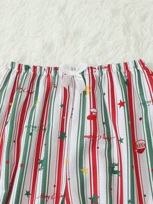 Christmas Print Women's Long Sleeve Long Pants Bubble Crinkle Pajama Set - Green - View 8