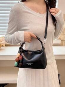 Retro Hand-Held Small Square Bag, Simple Texture Commuting Underarm Bag, Can Be Cross-Body, Versatile Daily Casual Women's Bag With Hanger - Black - View 7