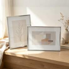 2pcs Silver Plated Metal Glass Photo Frames, European Minimalist Thin Edge INS Style, 4*6 5*7 8*10 Inches, Desktop Home Decor, Horizontal And Vertical Placement - 2pcs - View 1