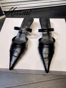 Vintage Chunky Heel Pointed Toe Women's New Style Elegant Commute French Mary Jane High Heels - Black - View 1