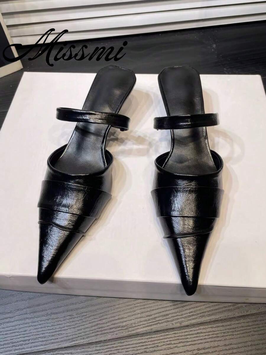 حذاء كعب عالي نسائي بأسلوب ماري جين فرنسي أنيق جديد بتصميم كعب سميك وأصبع مدبب مناسب للتنقل اليومي بطراز عتيق - الأسود - مشاهدة 1