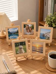 1/3/5pcs Mini Wooden Easel Frame, Natural Wood Desktop Photo Display Stand, Suitable For Photos, Artworks, Cards And Home Decor - Wood Color - View 6