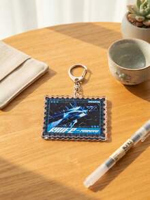 1pc/9Pcs Stamp Shaped Acrylic Keychain, Acrylic Backpack Pendant, Lightweight Backpack Key Charm, Vintage Stamp Acrylic Pendant, Backpack Decoration, Suitable For K-Pop Fans, Friends, Birthday Gift - Multicolor - View 10