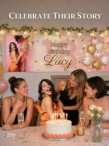 Personalized Photo And Name Birthday Banner, Custom Happy Birthday Backdrop, Balloon And Confetti Party Decoration, Picture Upload Celebration Banner For Birthday Party Events, Personalized Party Sign For Women, Men, Family And Friends - Multicolor - View 2