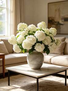 [Quantity] Pcs/Set 9.06 Inch Artificial Hydrangea Bouquet, Faux Hydrangea Stems, Suitable For Wedding Centerpieces, Home Decor (White) - Multicolor - View 9