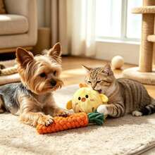2pcs/Set Screaming Chicken Plush Doll And Braided Carrot Rope Chew Doll, Interactive Teething Doll For Small Dogs And Cats, Durable Puppy Kitten Doll, Relieve Anxiety, Suitable For Indoor Daily Entertainment - Multicolor - View 1