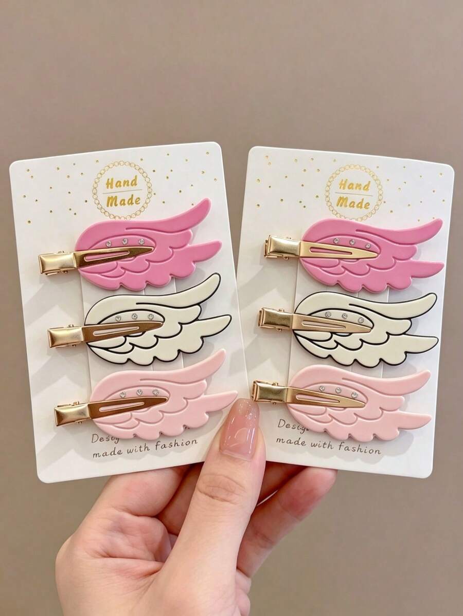6/2pcs Fashionable Cute Angel Wing Crocodile Hair Clips, Seamless Wear, Suitable For Daily Outings, Versatile And Practical - Multicolor - View 1