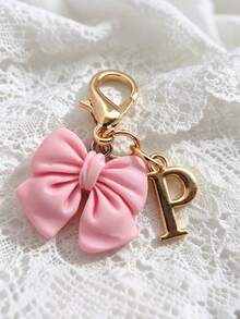 1pc 2-In-1 26 Letters + Pink Bow Lobster Clasp, Exquisite Cute Pink Bow Keychain/A-Z 26 Letters Keychain/Suitable For Bags, Wallets And Other Decorative Accessories, Ideal Holiday Gift Accessory - Multicolor - View 24
