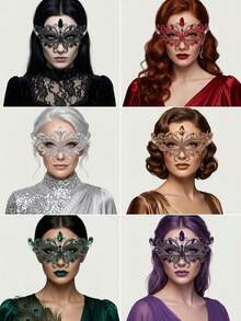 European & American Vintage Gothic Hollow Butterfly Mask, Halloween Party Sparkling Rhinestone Half Face Eye Mask, Alloy Ribbon Ball Mask Face Accessory - Multicolor - View 13