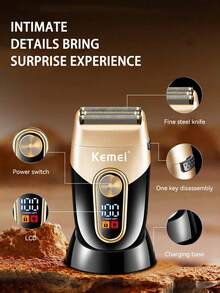 Kemei KM-3209 Electric Shaver Double-Layer Reciprocating Razor Daily Men's Beard Shaver With Charging Base Dry And Wet Use USB Rechargeable Powerful Shaver Men's Birthday Gift - Black - View 7