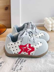 Kids' Polka Dot & Star Decor Hook & Loop Casual Skate Shoes, Non-Slip Versatile Sports Sneakers For Boys/Girls - Grey - View 5
