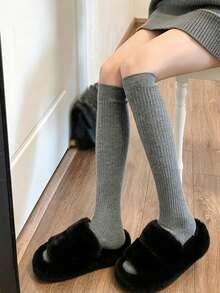 3 Colors Women's Classic Versatile Ribbed Loose Mid-Calf Socks, Solid Color Soft Knit Socks, Comfortable Ballet Style Preppy Casual Socks For Autumn/Winter - Multicolor - View 11