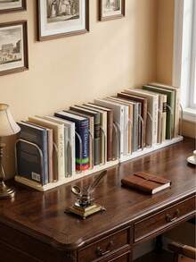 1pc Metal + PP Material Desktop Bookshelf | Non-Slip Base + Adjustable Shelves Vertical Small Bookend | Modern Minimalist Office Desk Organizer | Document Filing Rack | Student Dorm Desk Storage Shelf | Home Stationery/Cosmetics/Books Storage Rack - Multicolor - View 10