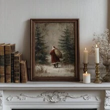 1 Piece, Santa Claus Canvas Painting: Vintage Style Holiday Artwork With Nostalgic Vibe, Classic Christmas Atmosphere, Snowy Forest Landscape, Printable Seasonal Wall Decor - Santa Claus, Yuletide, Xmas, Christmas Day, Canvas Wall Decor, Popular Autumn Farmhouse Style Canvas Poster, Suitable For Modern Home Decor, Room, Living Room, Bathroom, Kitchen, Living Room, Home Decor. - A - View 3
