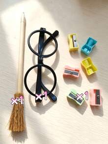 Pensil Sapu Penyihir + Bingkai Kacamata + Rautan Pensil, Pensil Kerajinan Ajaib, Cocok Untuk: Pengisi Kaos Kaki Natal, Pesta Halloween, Hadiah Wisuda, Hadiah Ulang Tahun. (Warna Sapu dan Warna Rautan Pensil Dikirim Secara Acak) - MultiWarna - View 10