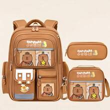 1 Set Fashion Capybara Large Capacity Backpack 3-Piece Set, Printed Design, Backpack + Crossbody Bag + Pencil Case, Back To School Essential, Multiple Colors Available, Perfect Gift For Capybara Lovers - Sets - View 11