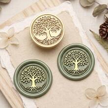 1 Set Tree Of Life Pattern Wax Seal Stamp With Wooden Handle + 2.5cm Stamp Head, Suitable For Wedding And Personalized Gifts, Envelope Sealing, Gift Packaging, Personalized Wax Seal For Invitations - Stamp + Handle - View 1