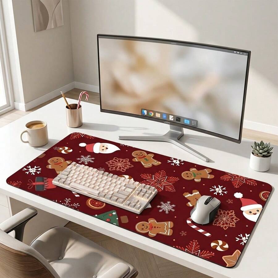 Holiday Christmas Print Large Extended Gaming Mouse Pad, Non-Slip Rubber Base, Smooth Sliding Surface, Multi-Functional Desk Mat For Computer Office Home Study, Holiday Abstract Desktop Decor - A - View 1