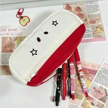 1pc Cute Women's Red/Blue Contrast Star Expression Embroidered Pencil Case, Soft Fabric Material, Multi-Layer Large Capacity Storage Pencil Case, Fresh And Adorable Style, Suitable For Students Back To School, Office Workers, Ideal Gift For Friends And Family - A - View 3