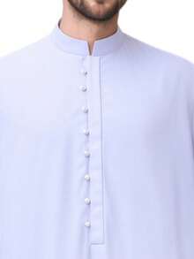 1pc Middle Eastern Men's Arabic Robe, Saudi Men's Robe, Muslim Men's Robe Coat, Solid Color Stand Collar Breathable Material, Suitable For Wedding And Holiday Casual Sleepwear, Moroccan Men's Style Robe Coat, Saudi Men's Pajamas - White - View 5