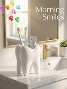 1/2pcs Toothbrush Holder With Teeth, Cute Bathroom Toothbrush Storage Cup, Suitable For Manual Toothbrush And Toothpaste, Small Dental Care Supplies, Home Bathroom Storage Organizer, Bathroom Accessories, Christmas Gift, Toothbrush Storage Rack - Multicolor - View 9