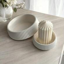 Fluted Round Storage Bowl Silicone Mold, Ribbed Jewelry Trinket Dish Candle Holder Tray Mold, DIY Epoxy Resin Concrete Cement Plaster Casting Craft For Home Decor - Striped Storage Bowl Silicone Mold - View 5