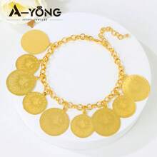 21k Gold Plated Coin Bracelet, Middle Eastern Muslim Style Fashion Pendant Bangle, Vintage Jewelry For Dubai Women Wedding Party - Coins Bracelet - View 6