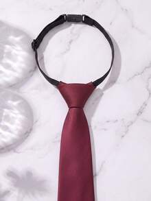 1件男士酒紅色免打結修身領帶，適用於婚禮、畢業典禮、正式與休閒場合 - 酒紅色 - 查看 2