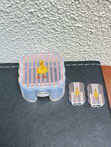 3件組波浪圖案充電線保護套，UV彩繪鴨子與條紋組合設計，適用於英國標準20W Apple充電器保護殼，透明防碎殼，保護手機，三相充電器，充電配件，線材保護套 - 彩色 - 查看 7