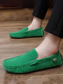 GAISIMA Fashionable Luxury Red Suede Embroidered Metal Buckle Slip-On Loafers, Men's Soft Sole Driving Shoes, Suitable For Spring/Summer Casual Occasions - Green - View 4