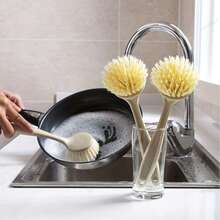 1pc Long Handle Kitchen Cleaning Brush, Plastic Dish Scrub Brush For Pots, Pans, Cutting Boards, Non-Stick Oil, Hanging Design, Stove Top Cleaning Brush - Multicolor - View 4