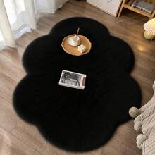 1件裝黑色對稱六角形仿兔毛地毯，臥室床邊地毯，房間床前墊，床尾墊，手工裁剪誤差1-5cm，毛絨腳墊，室內仿兔毛地板墊，羊羔絨地毯，毛茸茸地毯，秋冬地毯，厚實/毛絨，節日裝飾，冬季腳墊，保暖柔軟 - 黑色 - 查看 2