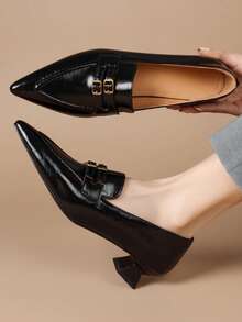 2026 Spring/Summer New Women's Pointed Toe Kitten Heel Mule Shoes, Commuter Comfortable Low Heel Sandals - Black - View 5