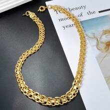 14K Gold Copper Thick Interlocking Chain Necklace, Heavy-Duty Vintage Men's Street Style Everyday Wear Jewelry - Gold - View 6