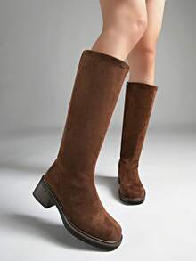 Botas de montar de tacón medio, nuevas para otoño/invierno, diseño minimalista y versátil para mujer, para fiesta - Café integral - Ver 9