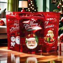 Christmas Zipper Handbag Self-Sealing Standing Gift Bag, Small Packaging Bag For Christmas New Year Party Gifts, Christmas Decoration Packaging Bag, Random Color And Style - Red - View 1