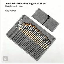 24pcs High-Quality Nylon Paint Brush Set With Portable Storage Bag, Watercolor Acrylic Painting Tools, Suitable For Artists, Travel Portable Art Set | Durable Paint Brushes With Storage Bag, Suitable For Professional Art Creation - Sets - View 6