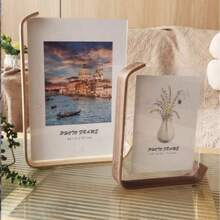 Multifunctional Acrylic Photo Frame With Wooden Stand - Perfect For Displaying Photos, Artwork, Etc. - Available In Four Sizes, Double-Sided Desktop Display Frame, Wedding Photo Frame, Birthday Gift, Graduation Photo Frame - Walnut Color - View 2