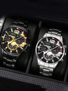 Set Jam Tangan Kalender Bisnis Pria 5/10 buah, Bahan Stainless Steel, Cocok untuk Pemakaian Sehari-hari, Hadiah Liburan - MultiWarna - View 10