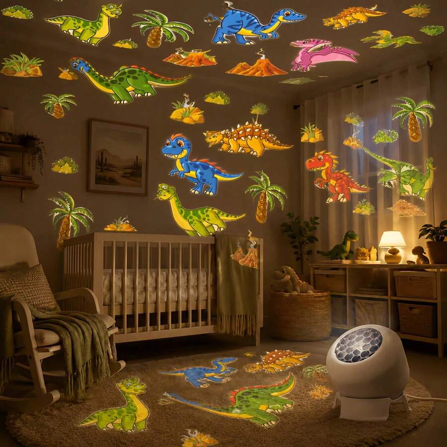 LED Dynamic Dinosaur Projection Light, USB Plug-In Night Light, 360° Adjustable Angle, Whole Room Dinosaur Projection Light, Suitable For Living Room, Party Decoration, Birthday Gift, Christmas Decoration Light - White - View 1