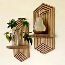 Hexagonal Floating Shelf For Plants And Small Items, Mid Century Modern Boho Wall Decor,Bohemian Diamond Shaped Room Decor Wall Shelf. - Multicolor - View 3