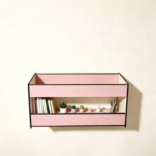 1pc Floating Wall Shelf, Cedar Wood Wall-Mounted Storage Rack, Can Hold Books, Toys And Decor, Also Suitable As Bathroom Organizer, Used For Room Decoration - Baby Pink - View 6