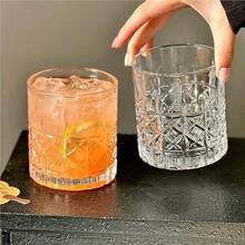 6-Piece Minimalist Transparent Glass Water Cup Set, Suitable For Home Use, Coffee Cups, Juice Cups, Whiskey Cups, Straight-Sided Textured Beverage Cups, Multiple Sizes Available, Party Table Cups. - DM331-5 (285ml) - View 3