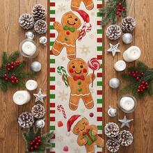 1pc Christmas Gingerbread Man Snowflake Candy Print Table Runner, Suitable For Holiday, Party, Birthday, Dinner, Restaurant Table Decor, Christmas Home Decor - Multicolor - View 4